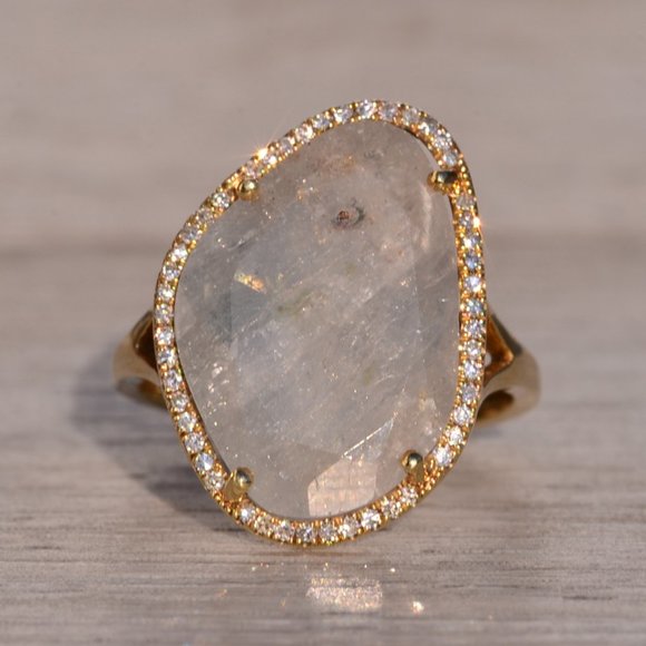 Gray Sapphire and Natural Diamond Halo Ring - Picture 1 of 9